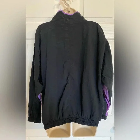 Shell Shock Vintage Mock Neck Windbreaker Black Blue Purple 3/4 zip Jacket - Picture 3 of 5